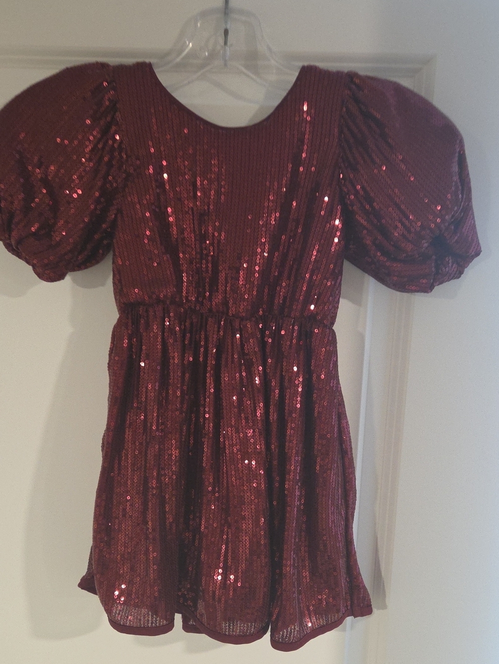 H&M Burgundy Sequin Puff-Sleeve Party Dress